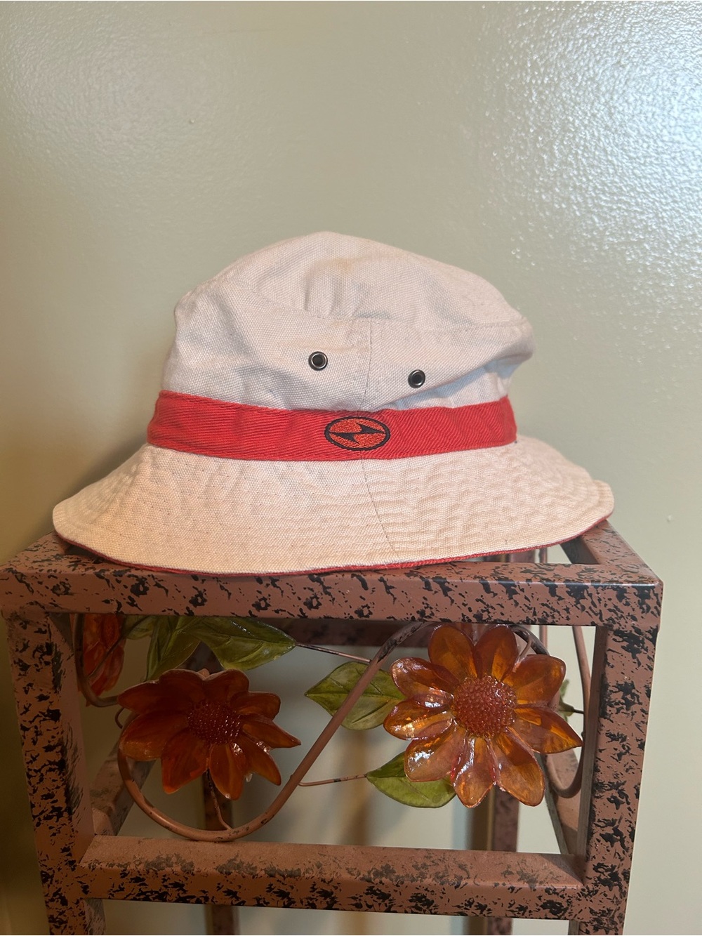 Vintage Nike Tiger Woods Hat Bucket Slam LogoCap 90s Y2K Cream Orange Canvas L